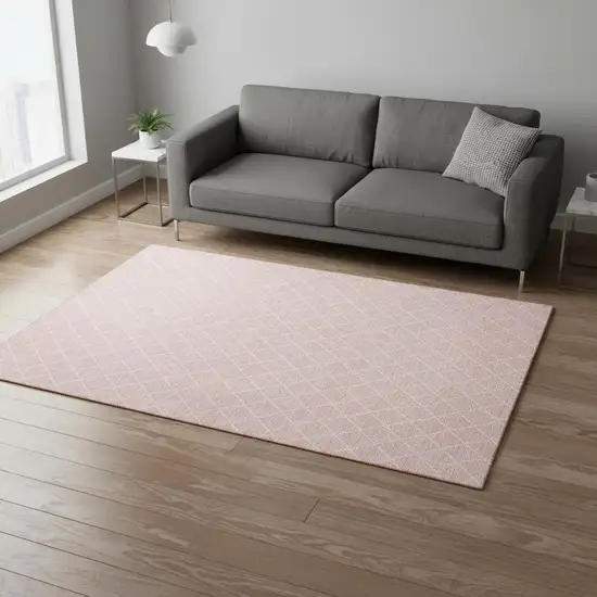Pink And Ivory Geometric Washable Area Rug With UV Protection Photo 2