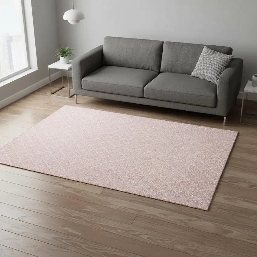 Pink And Ivory Geometric Washable Area Rug With UV Protection Photo 2