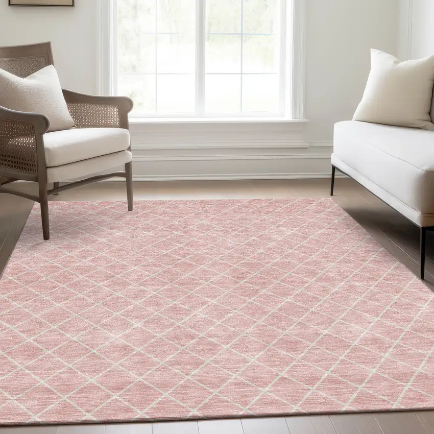 Pink And Ivory Geometric Washable Area Rug With UV Protection Photo 5