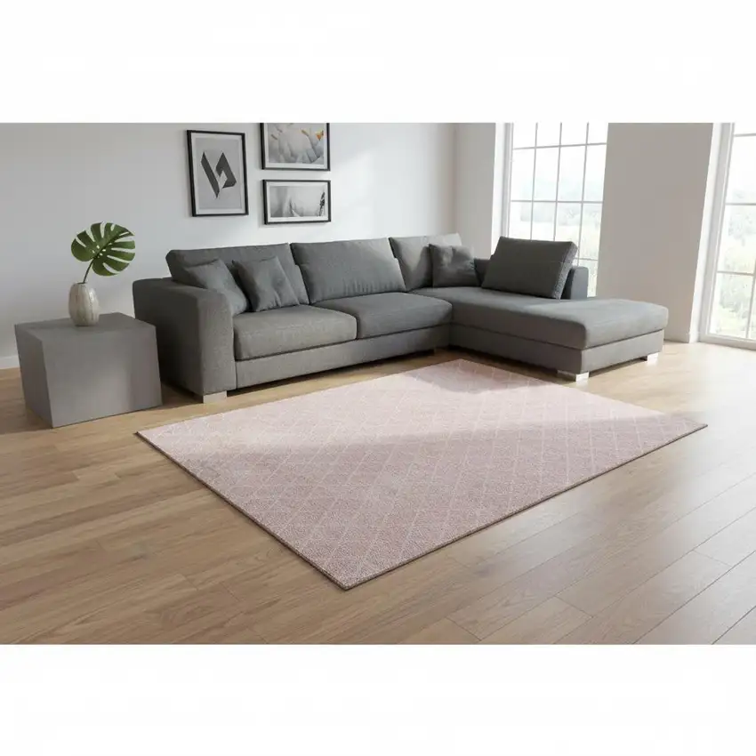 Pink And Ivory Geometric Washable Area Rug With UV Protection Photo 2