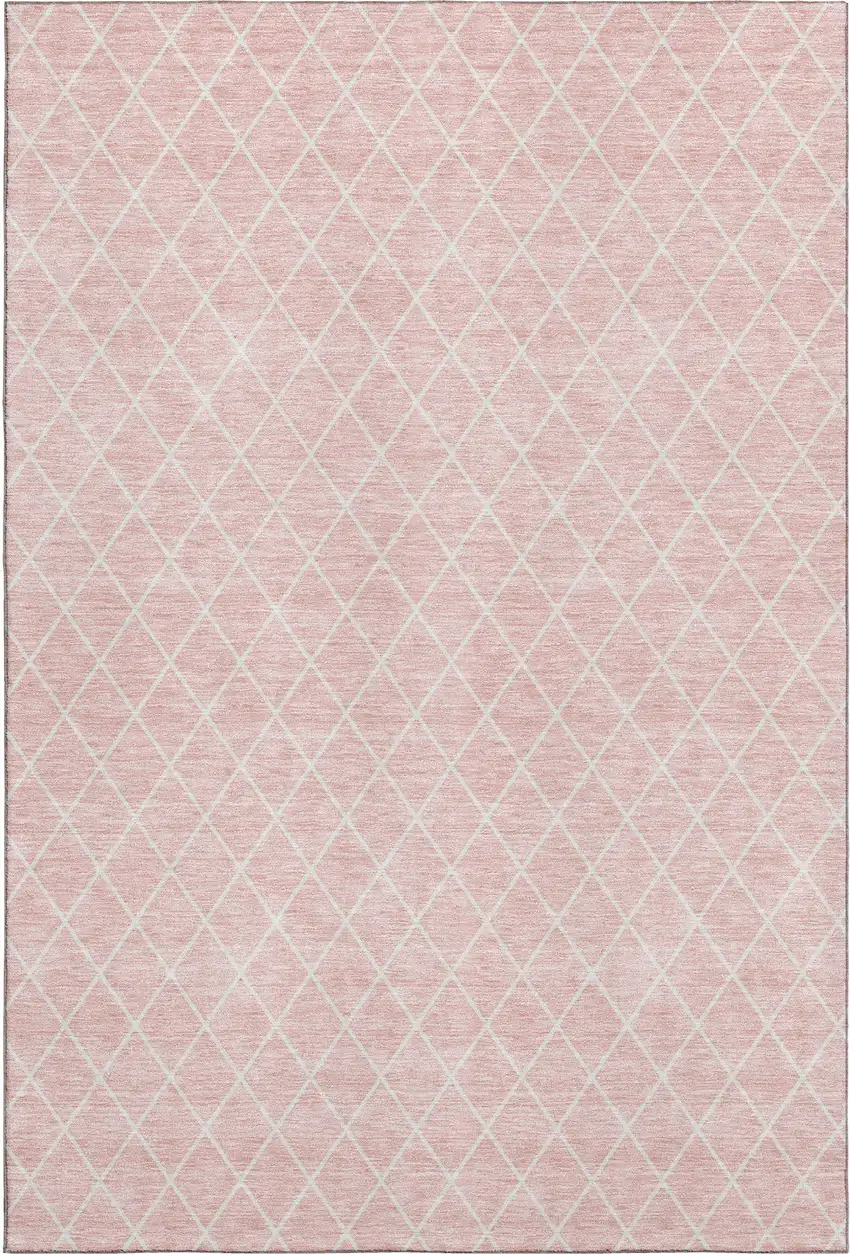 Pink And Ivory Geometric Washable Area Rug With UV Protection Photo 1