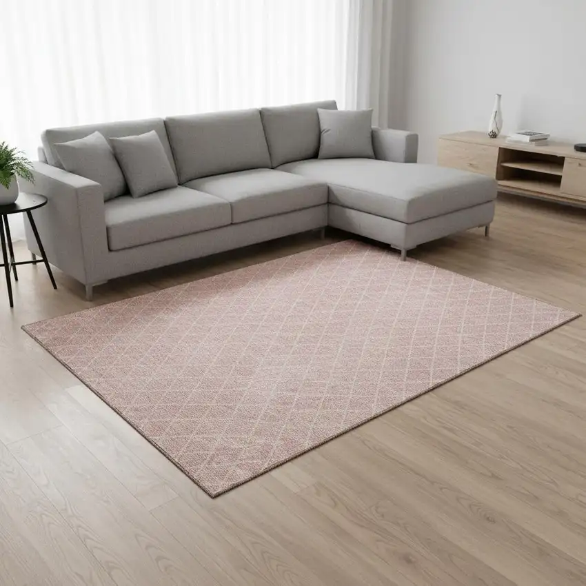 Pink And Ivory Geometric Washable Area Rug With UV Protection Photo 2