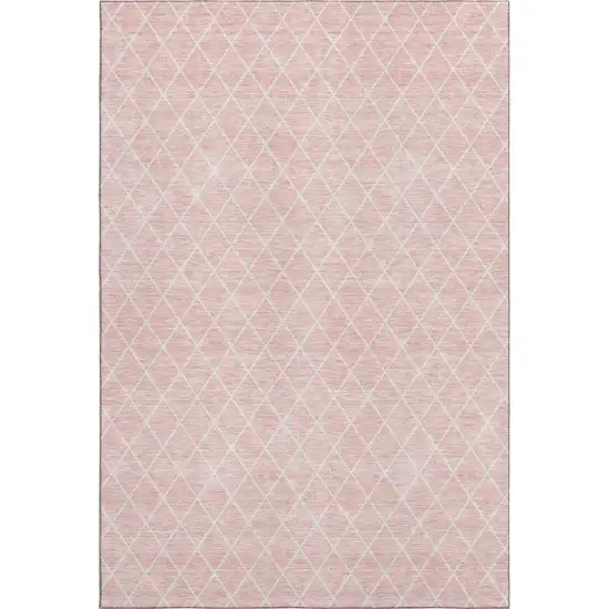 Pink And Ivory Geometric Washable Area Rug With UV Protection Photo 1