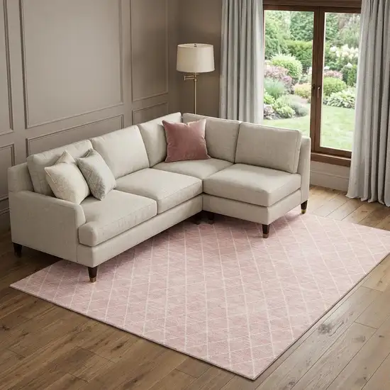 Pink And Ivory Geometric Washable Area Rug With UV Protection Photo 1