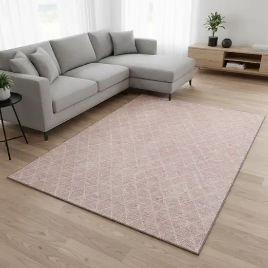 Pink And Ivory Geometric Washable Area Rug With UV Protection Photo 2