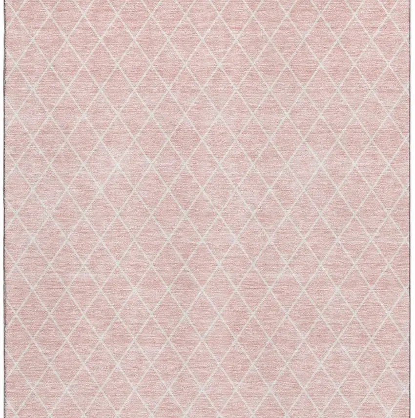 Pink And Ivory Geometric Washable Area Rug With UV Protection Photo 2