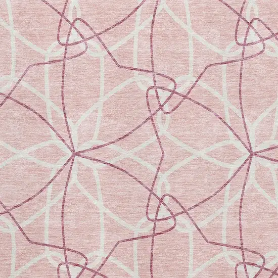 Pink And Ivory Geometric Washable Area Rug With UV Protection Photo 2