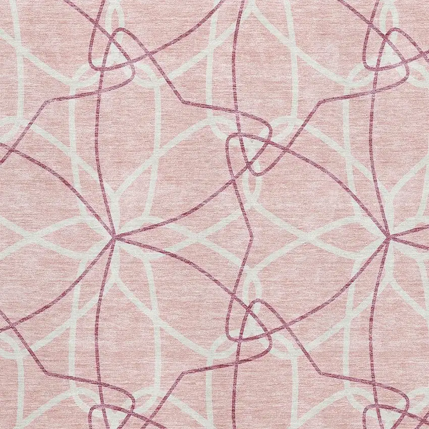 Pink And Ivory Geometric Washable Area Rug With UV Protection Photo 2