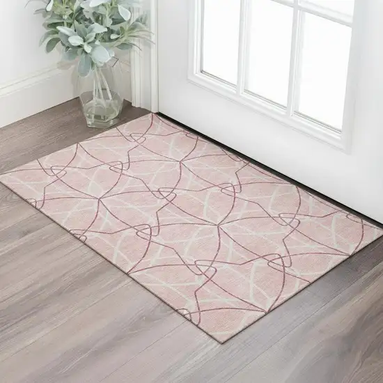 Pink And Ivory Geometric Washable Area Rug With UV Protection Photo 2