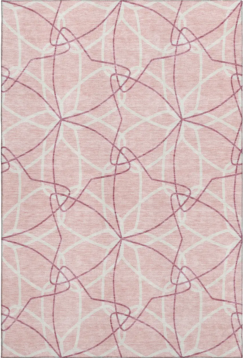 Pink And Ivory Geometric Washable Area Rug With UV Protection Photo 1
