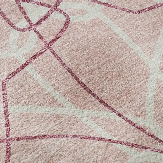 Pink And Ivory Geometric Washable Area Rug With UV Protection Photo 9