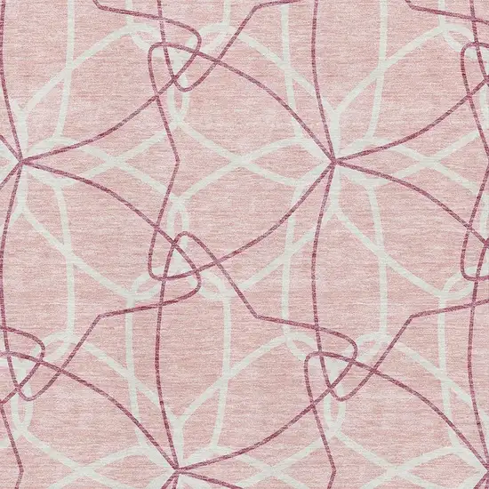 Pink And Ivory Geometric Washable Area Rug With UV Protection Photo 2