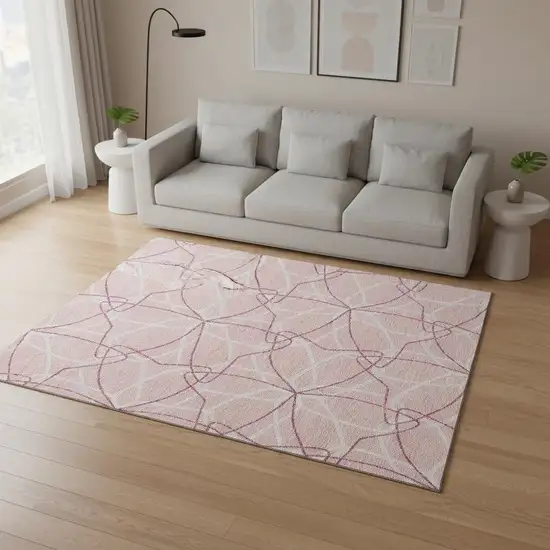 Pink And Ivory Geometric Washable Area Rug With UV Protection Photo 2