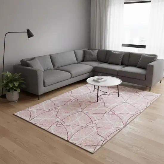 Pink And Ivory Geometric Washable Area Rug With UV Protection Photo 2