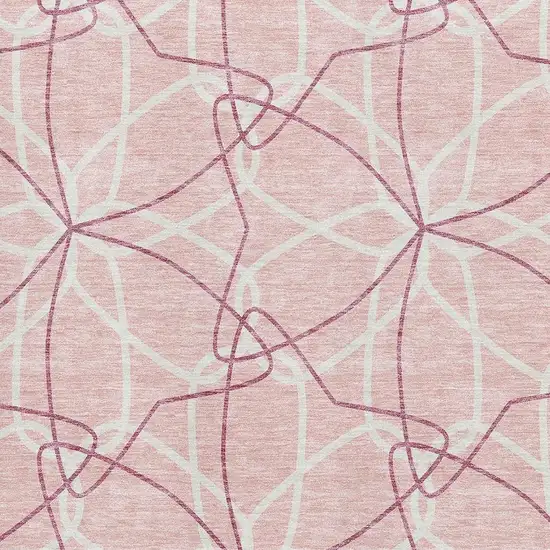 Pink And Ivory Geometric Washable Area Rug With UV Protection Photo 2