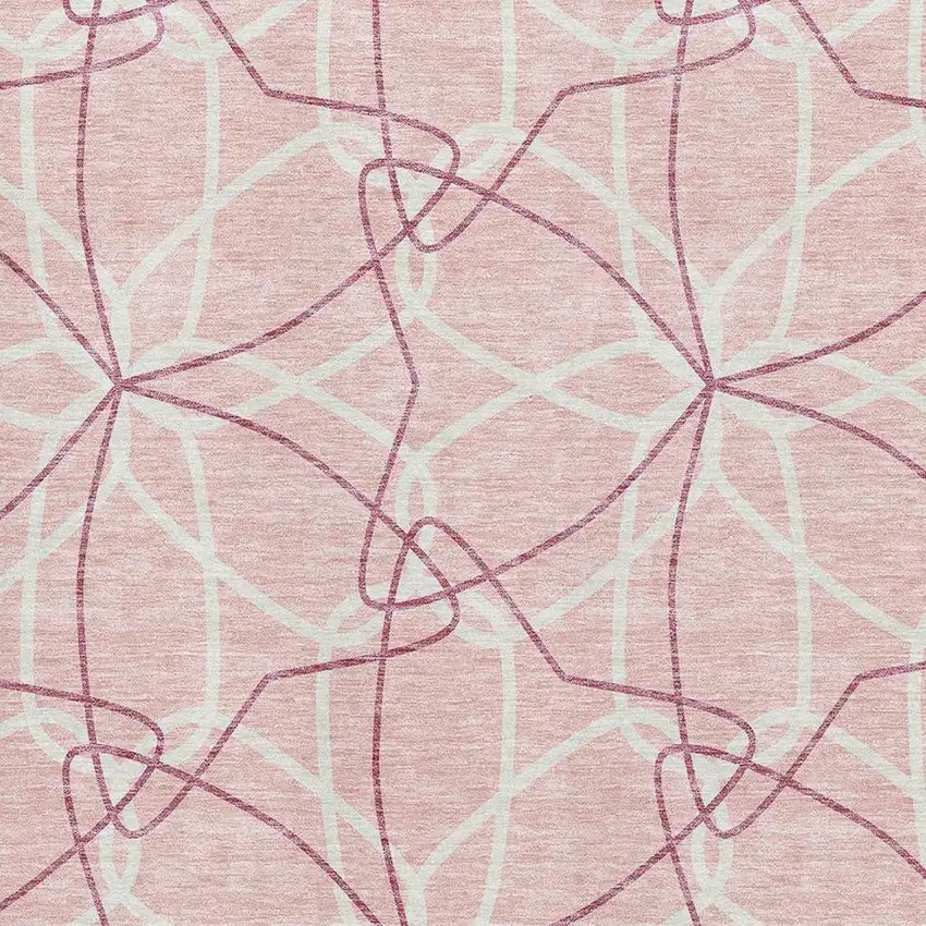 Pink And Ivory Geometric Washable Area Rug With UV Protection Photo 2