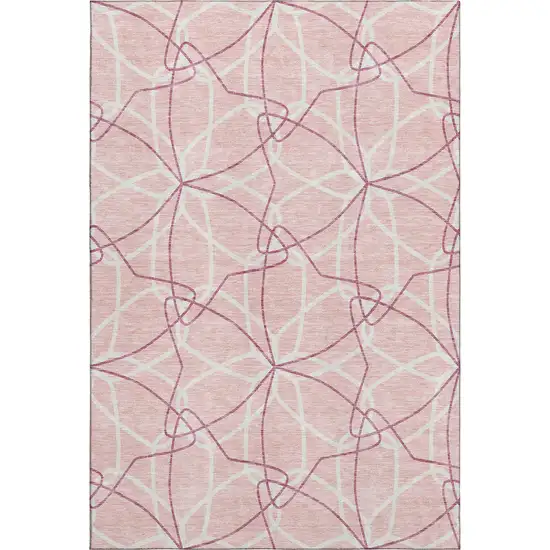 Pink And Ivory Geometric Washable Area Rug With UV Protection Photo 1