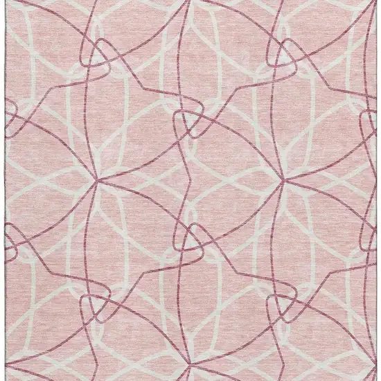 Pink And Ivory Geometric Washable Area Rug With UV Protection Photo 3