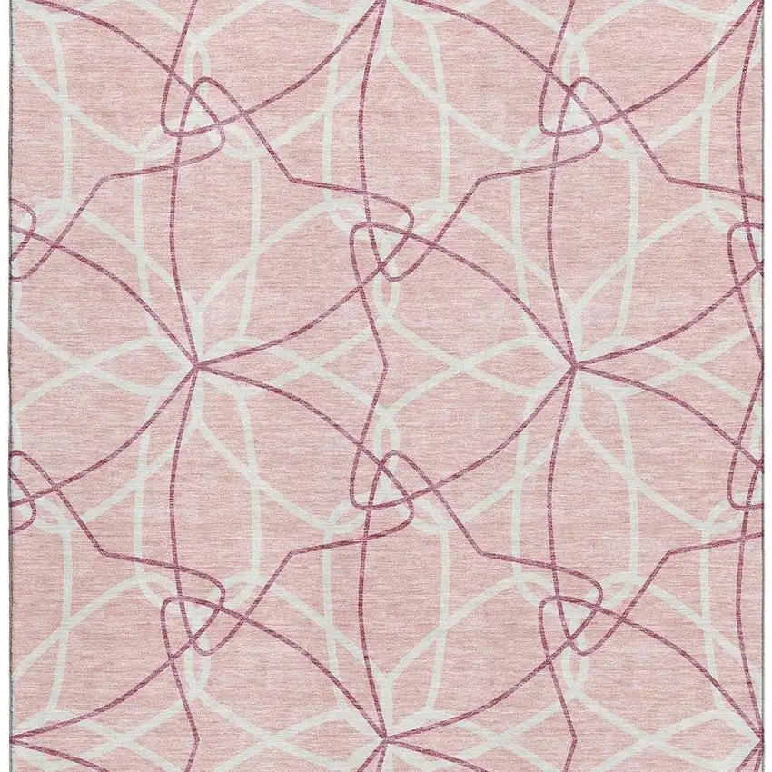 Pink And Ivory Geometric Washable Area Rug With UV Protection Photo 3