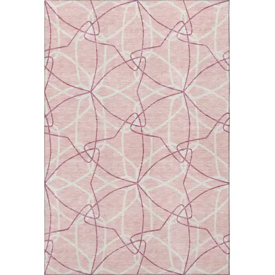Pink And Ivory Geometric Washable Area Rug With UV Protection Photo 3