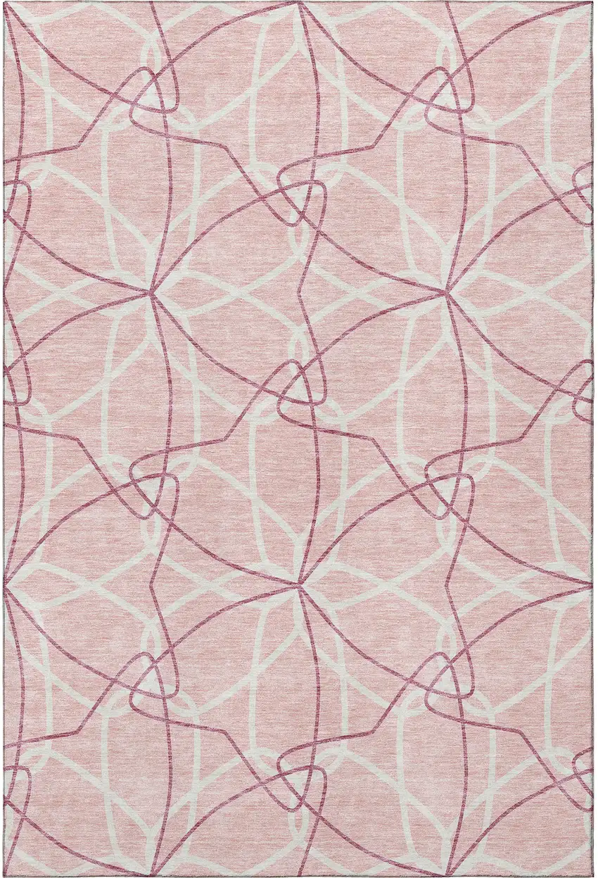 Pink And Ivory Geometric Washable Area Rug With UV Protection Photo 3