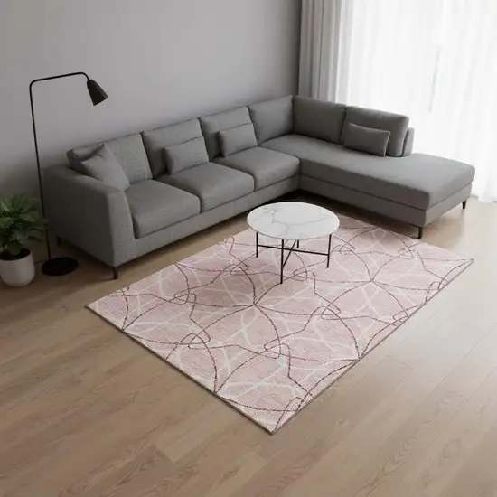 Pink And Ivory Geometric Washable Area Rug With UV Protection Photo 2