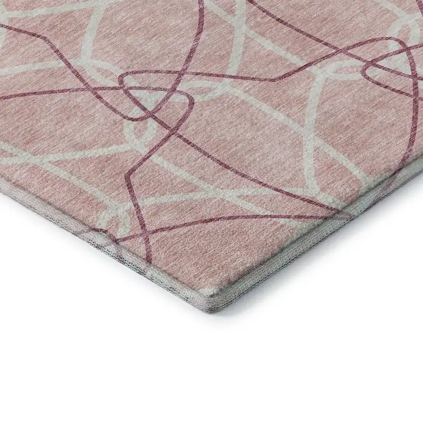 Pink And Ivory Geometric Washable Area Rug With UV Protection Photo 8
