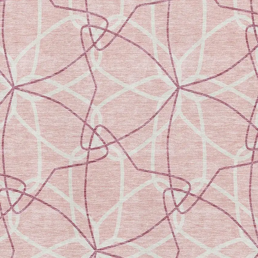 Pink And Ivory Geometric Washable Area Rug With UV Protection Photo 2