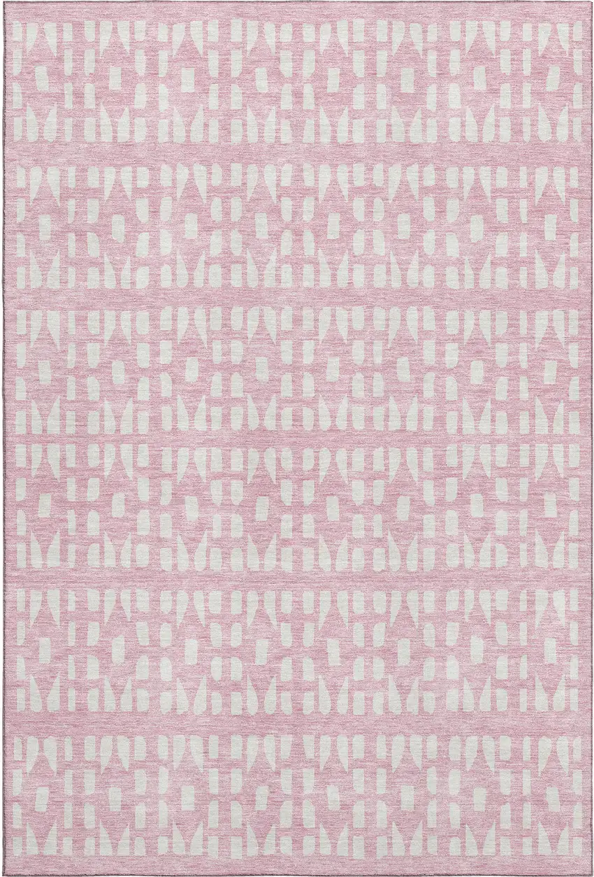 Pink And Ivory Geometric Washable Area Rug With UV Protection Photo 1