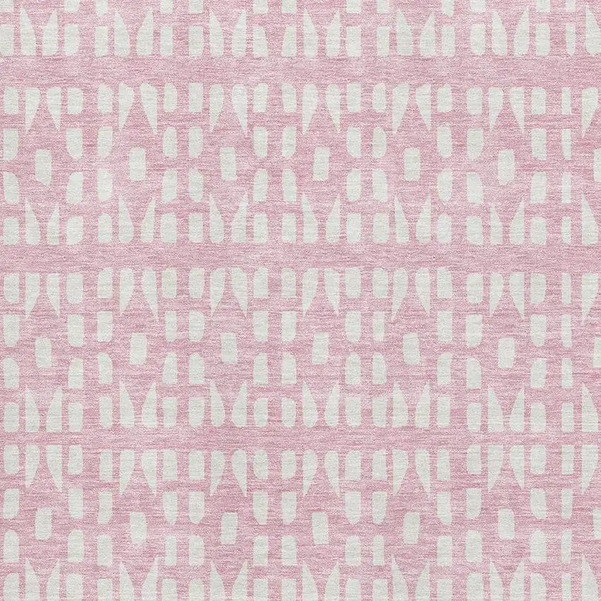 Pink And Ivory Geometric Washable Area Rug With UV Protection Photo 2