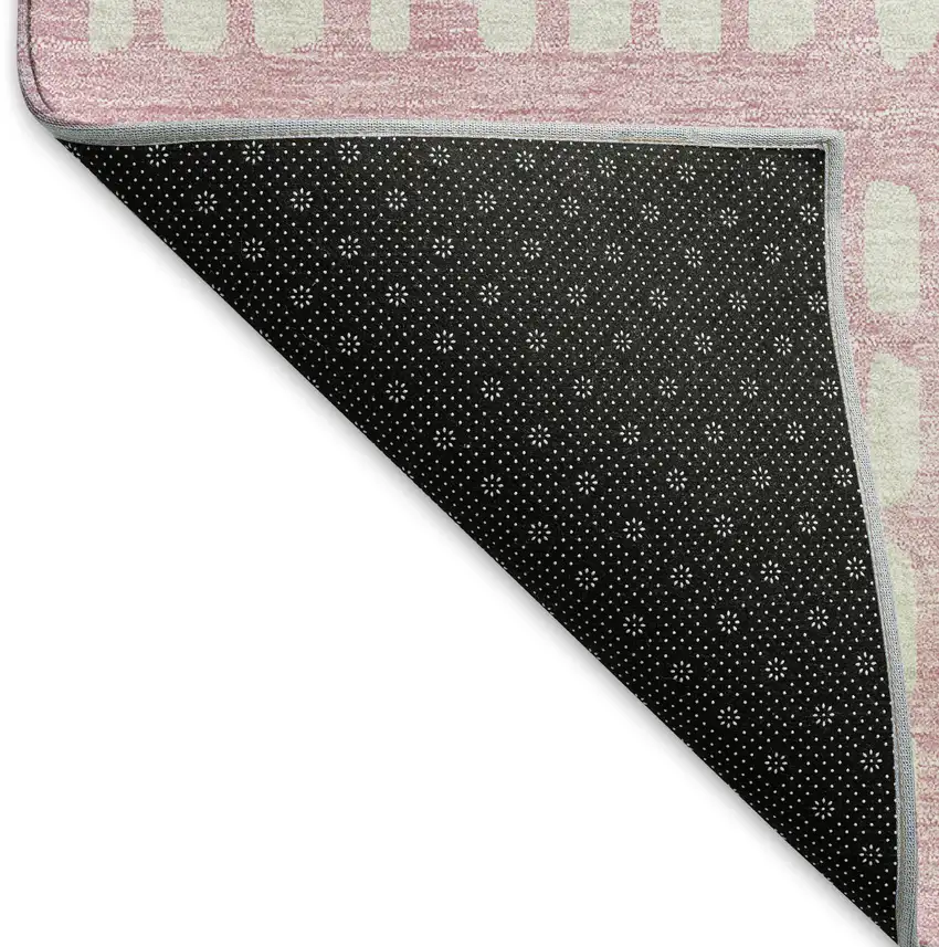 Pink And Ivory Geometric Washable Area Rug With UV Protection Photo 6