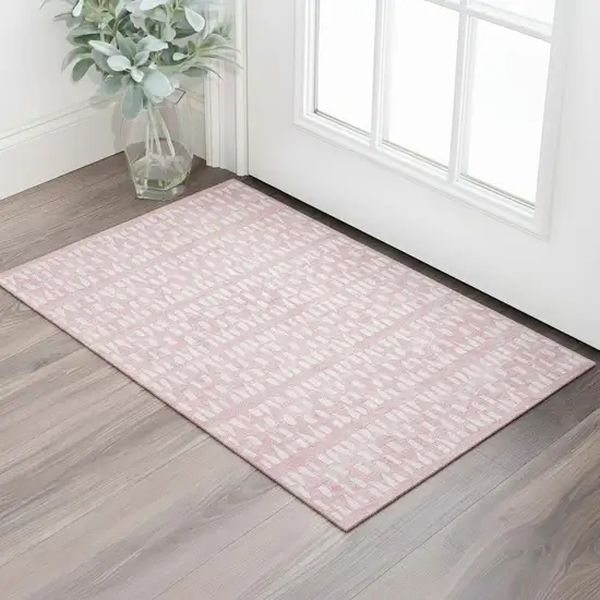 Pink And Ivory Geometric Washable Area Rug With UV Protection Photo 2
