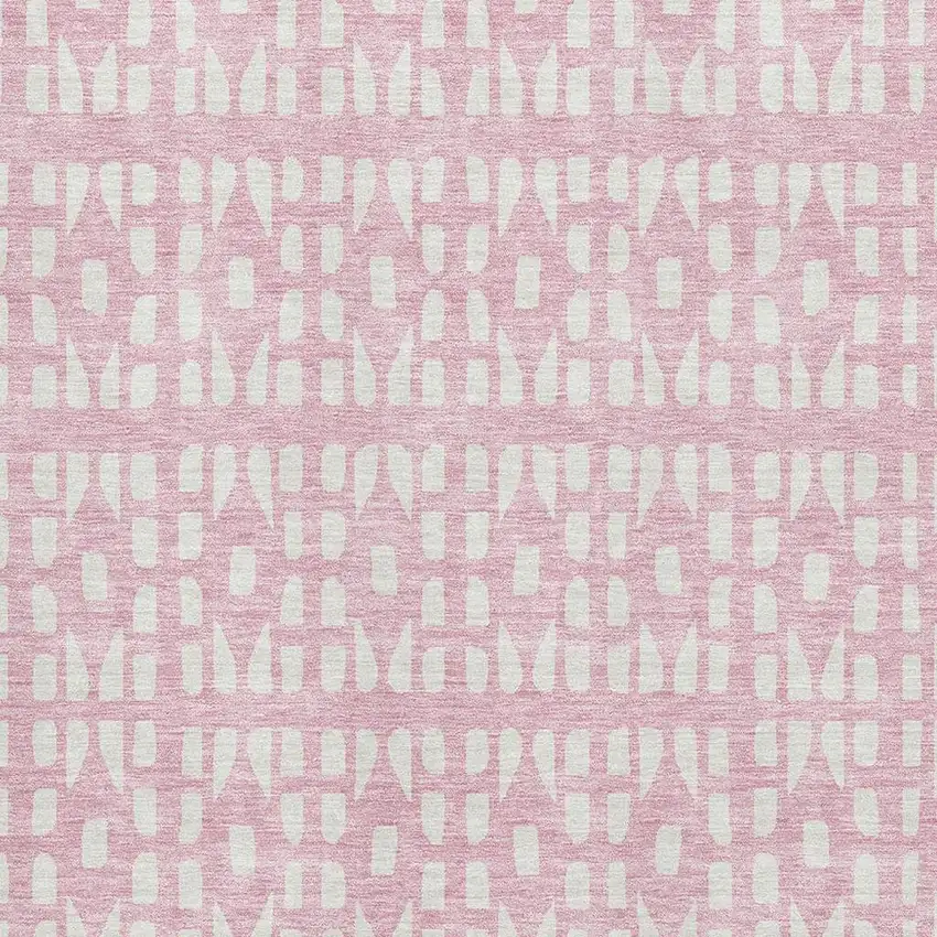 Pink And Ivory Geometric Washable Area Rug With UV Protection Photo 2