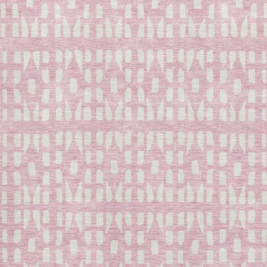 Pink And Ivory Geometric Washable Area Rug With UV Protection Photo 2