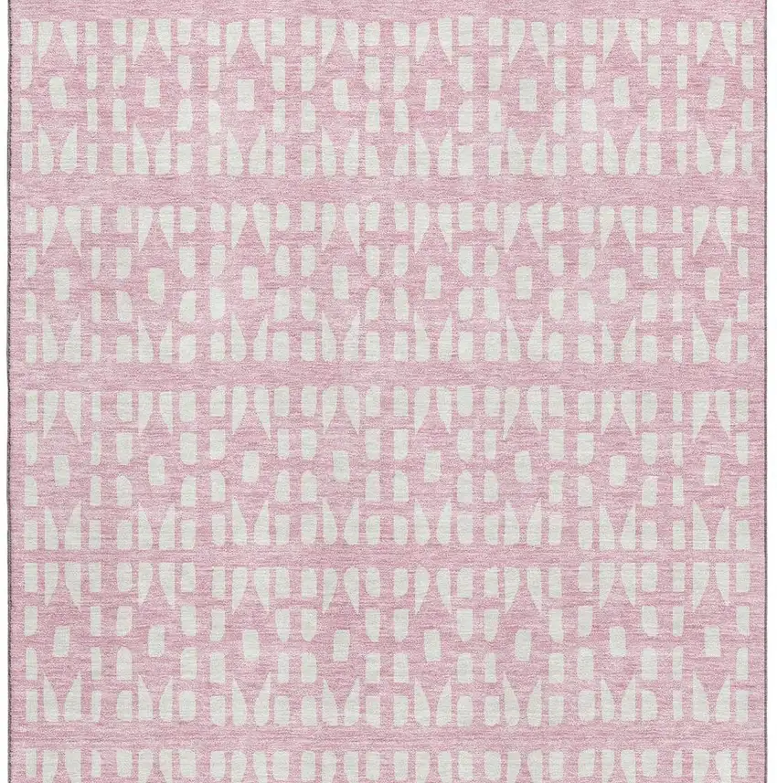 Pink And Ivory Geometric Washable Area Rug With UV Protection Photo 3