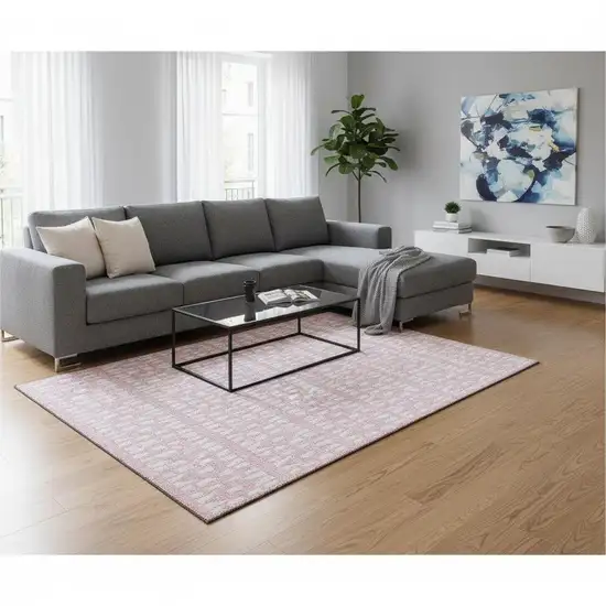 Pink And Ivory Geometric Washable Area Rug With UV Protection Photo 2