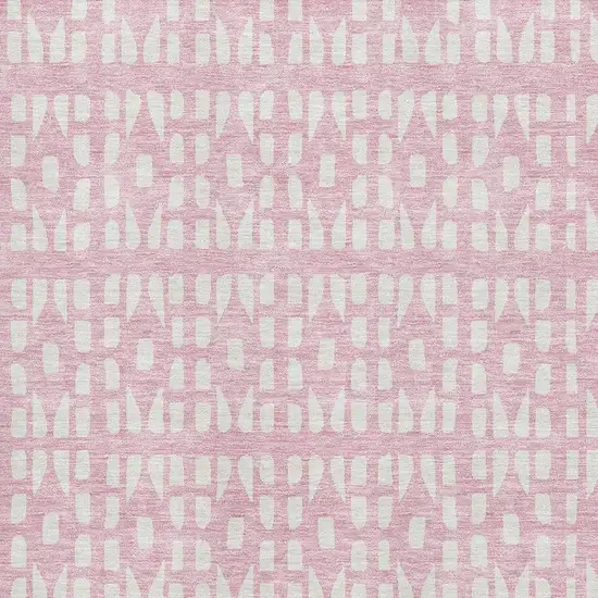 Pink And Ivory Geometric Washable Area Rug With UV Protection Photo 2