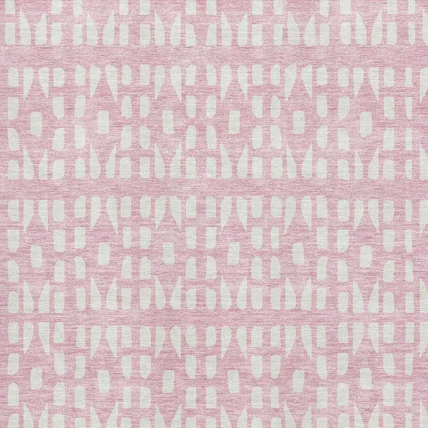 Pink And Ivory Geometric Washable Area Rug With UV Protection Photo 2