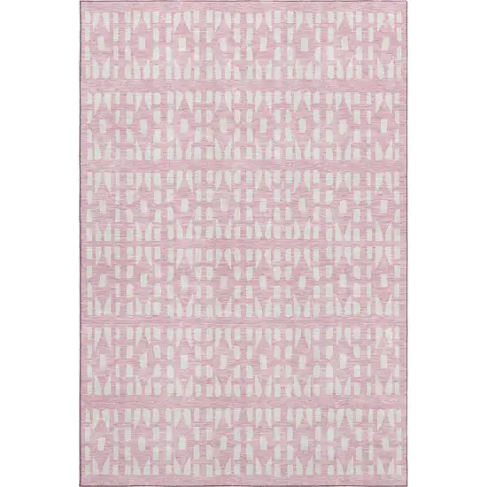 Pink And Ivory Geometric Washable Area Rug With UV Protection Photo 1