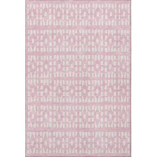 Pink And Ivory Geometric Washable Area Rug With UV Protection Photo 3