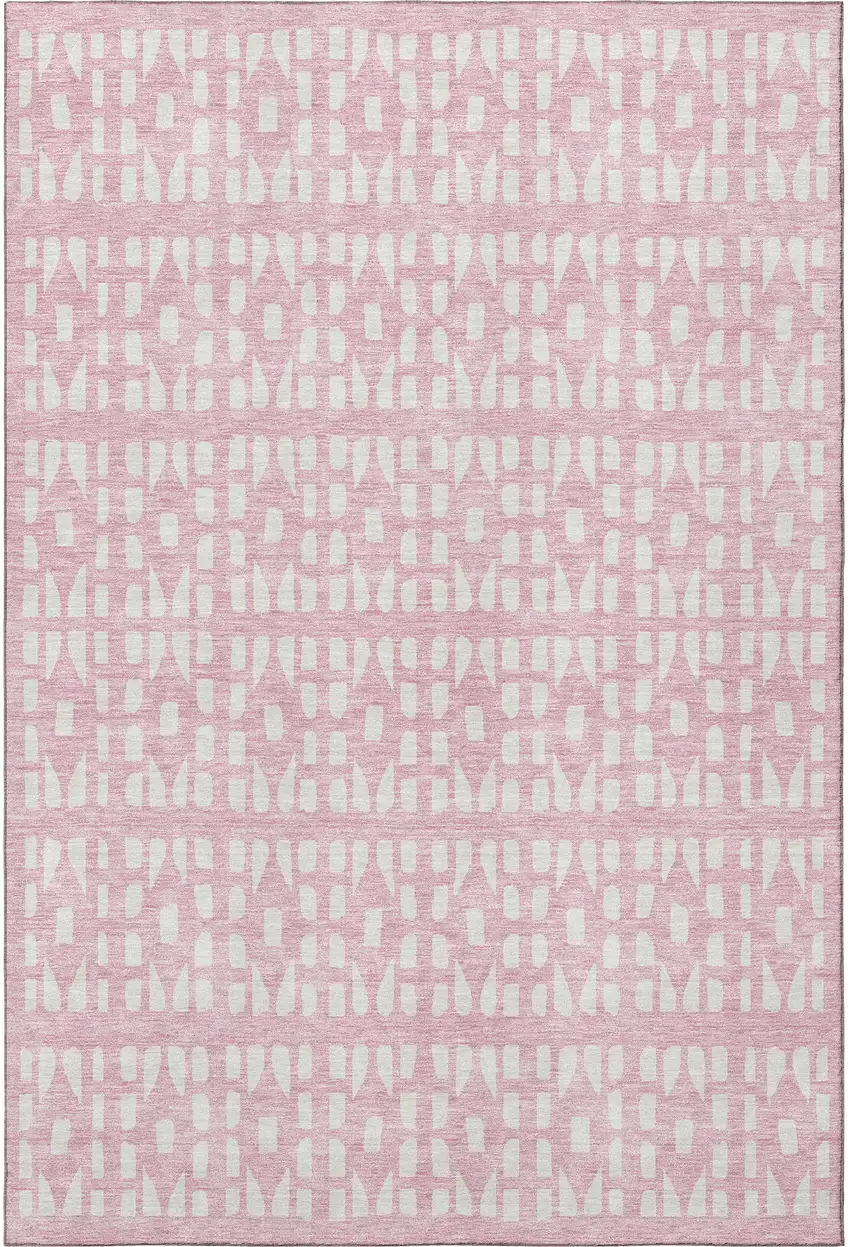 Pink And Ivory Geometric Washable Area Rug With UV Protection Photo 3
