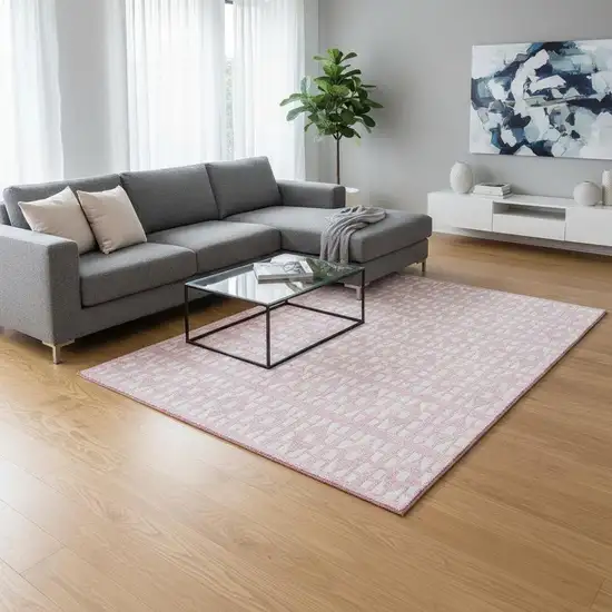 Pink And Ivory Geometric Washable Area Rug With UV Protection Photo 2