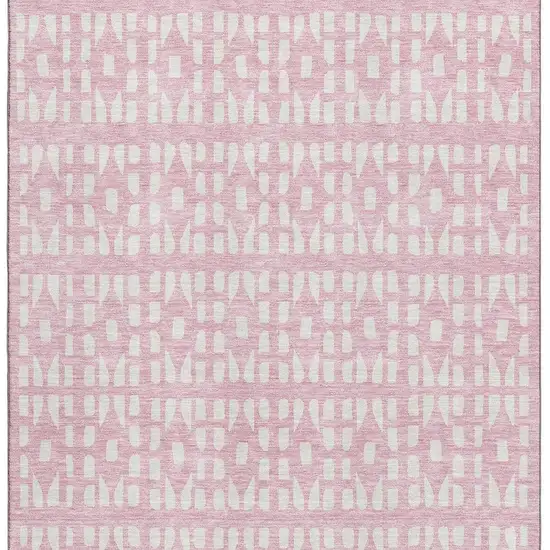 Pink And Ivory Geometric Washable Area Rug With UV Protection Photo 2