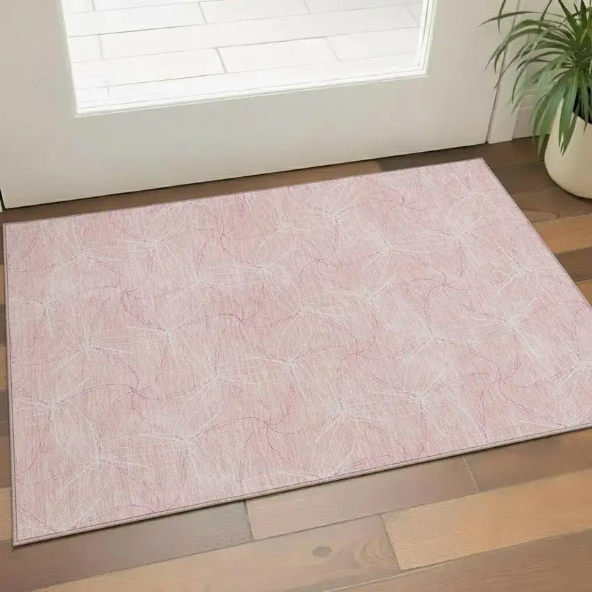Pink And Ivory Geometric Washable Area Rug With UV Protection Photo 2