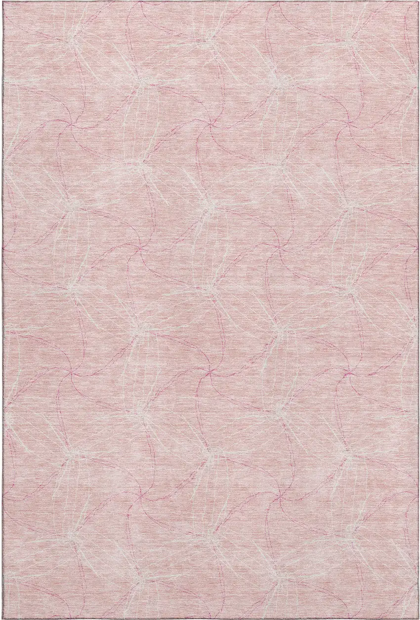 Pink And Ivory Geometric Washable Area Rug With UV Protection Photo 1