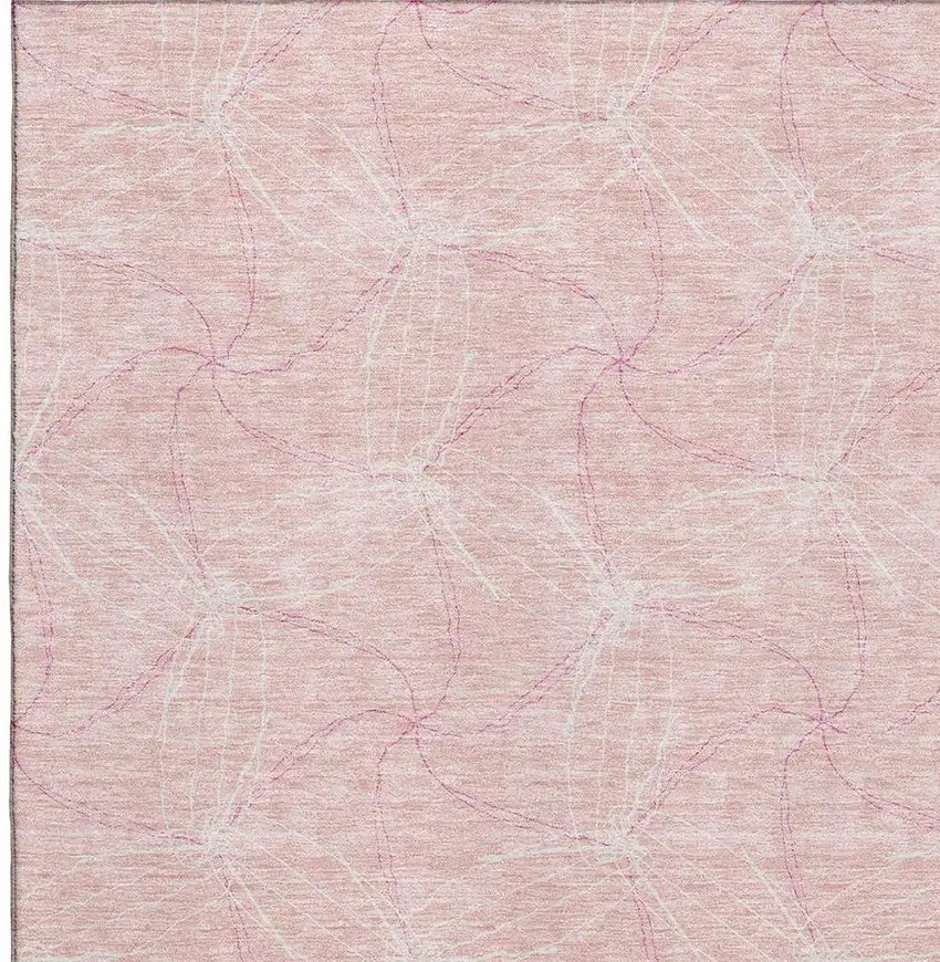 Pink And Ivory Geometric Washable Area Rug With UV Protection Photo 2