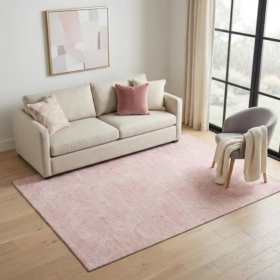 Pink And Ivory Geometric Washable Area Rug With UV Protection Photo 1