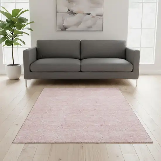 Pink And Ivory Geometric Washable Area Rug With UV Protection Photo 2