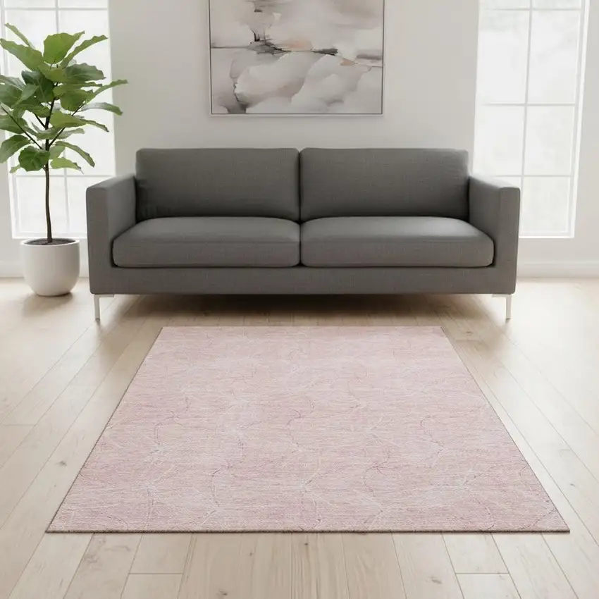 Pink And Ivory Geometric Washable Area Rug With UV Protection Photo 2