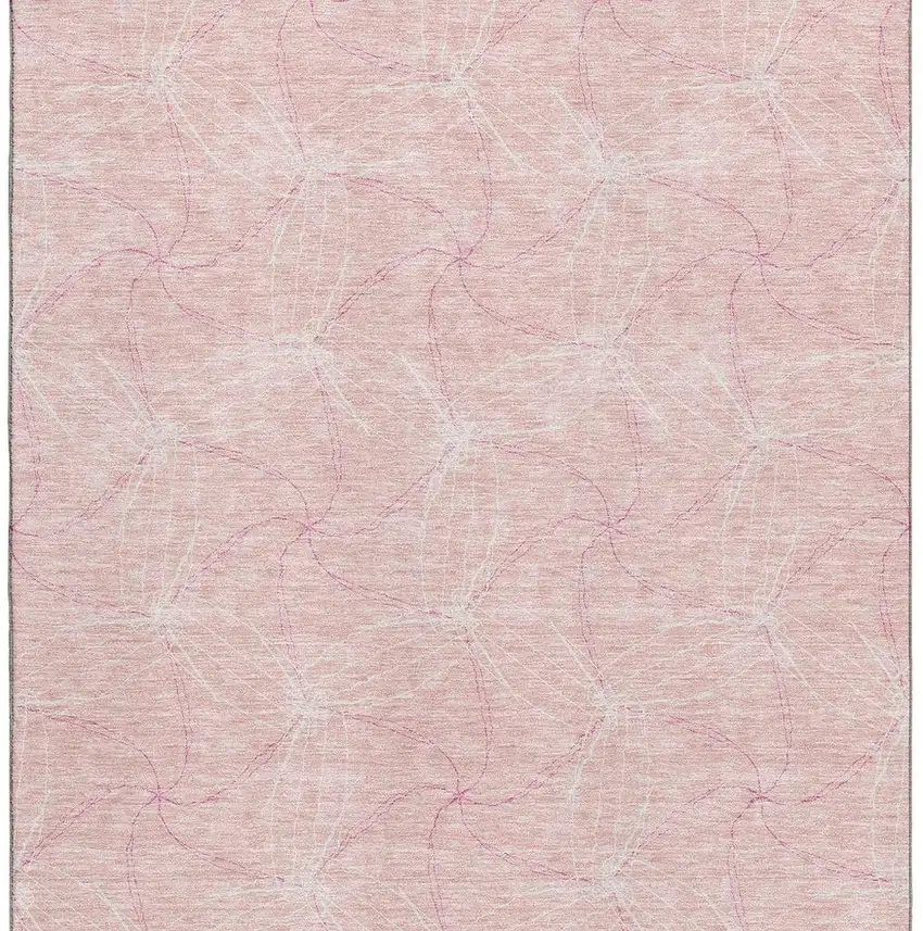 Pink And Ivory Geometric Washable Area Rug With UV Protection Photo 2